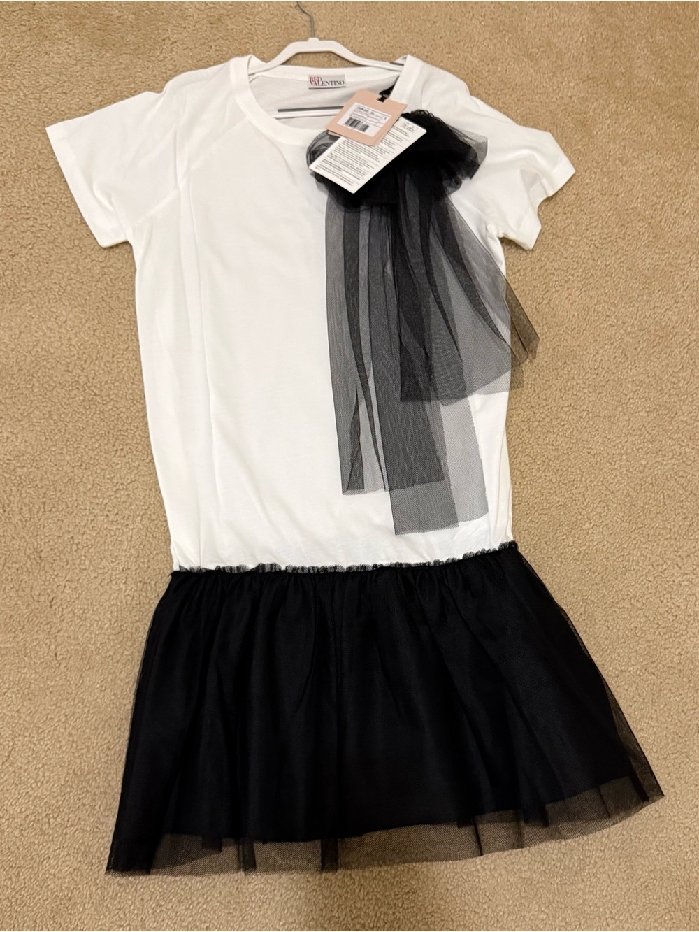 New! RED Valentino White and Black Tulle Bow Front Drop Waist Dress-S
